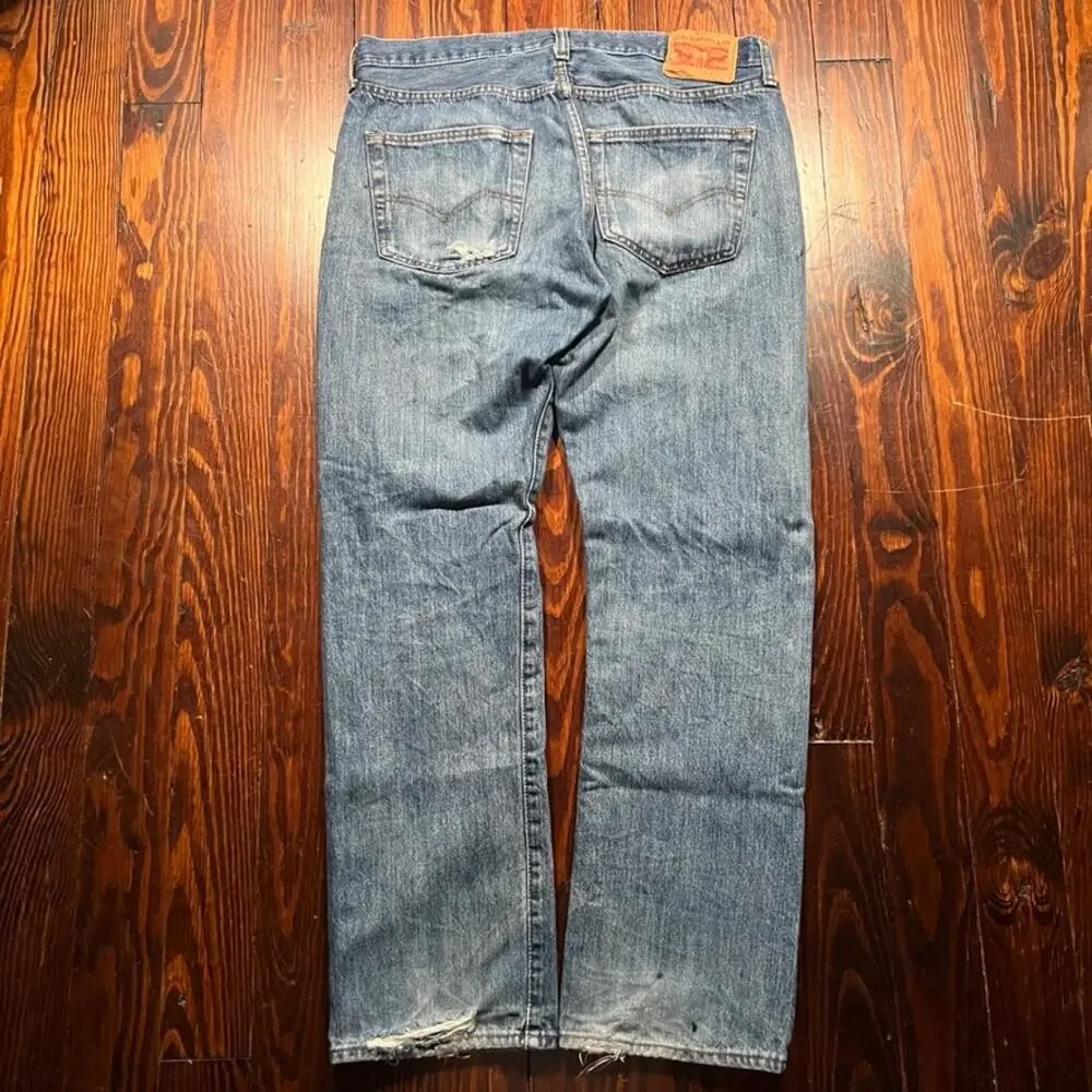 Levi's 501 36x32 Y2K Distressed Jeans Blue Regular